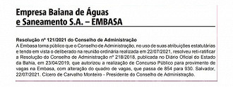 Concurso EMBASA tem aumento de vagas para novo edital - Diário Oficial