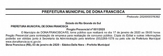 Dona Francisca - RS escolhe banca para novo Concurso Público