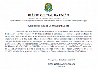 Concurso Coren-SE será organizado pelo Cebraspe.