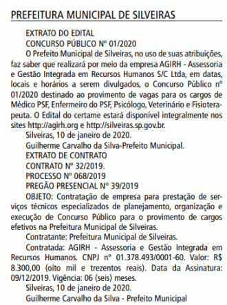 Prefeitura de Silveiras-SP terá novo concurso.