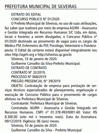 Prefeitura de Silveiras-SP terá novo concurso.