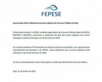 FEPESE adia provas do concurso de Itajaí-SC