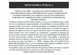 DPDF suspende aplicação de provas do concurso para Analistas - Reprodução: Diário Oficial do DF