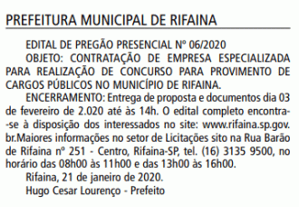 Concurso Prefeitura de Rifaina-SP 2020