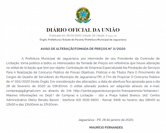 Prefeitura de Jaguariaíva-PR abrirá novo concurso com 27 vagas.