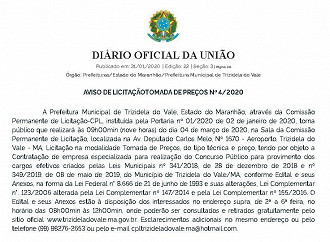 Licitação para escolha da banca organizadora do concurso público da Prefeitura Municipal de Trizidela do Vale
