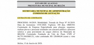 Belém-AL publica no Diário Oficial do Estado a licitação para escolher banca de concurso