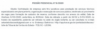 Publicação de licitação para escolha da banca