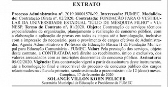 Publicação do extrato de contrato com a VUNESP Publicação do extrato de contrato com a VUNESP