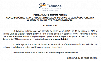 Cebraspe publica comunicado na página do concurso PCDF Cebraspe publica comunicado na página do concurso PCDF