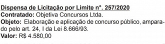 Publicação de dispensa licitatória