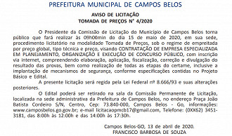 Prefeitura de Campos Belos-GO deve contratar organizadora de seu concurso público em maio de 2020