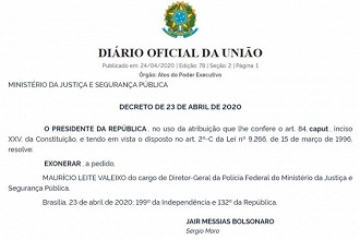 Publicação no Diário Oficial de exoneração do Diretor-Geral da PF