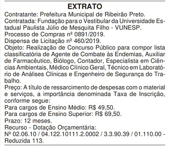 Extrato de contrato Vunesp
