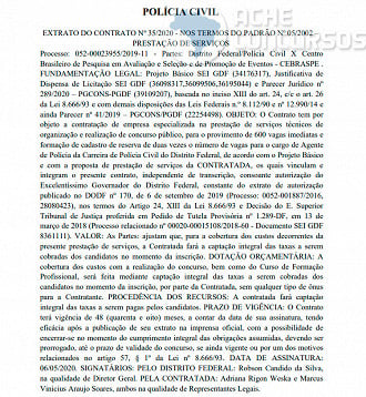 Extrato de contrato entre PCDF e Cebraspe - Reprodução: Diário Oficial