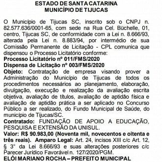 Extrato do contrato de Concurso Público