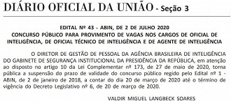 Publicação de suspensão de prazo de validade do concurso Publicação de suspensão de prazo de validade do concurso