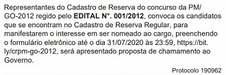 Publicação de cadastro para nomeações