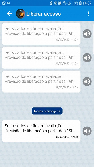 Caixa Tem exibe Seus dados estão em avaliação. Caixa Tem exibe Seus dados estão em avaliação.