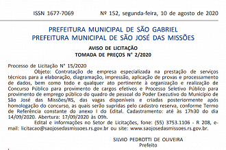 Banca organizadora dos futuros certames da prefeitura de São José das Missões deverá ser definida em setembro.
