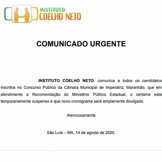 Publicação de suspensão do concurso Publicação de suspensão do concurso