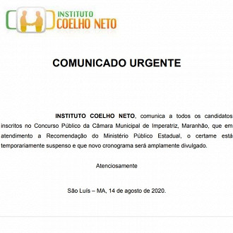 Publicação de suspensão do concurso