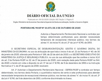 Publicação de Portaria de autorização de Processo Seletivo