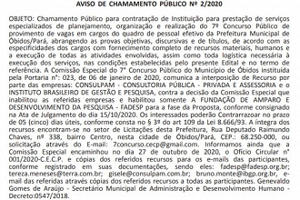 Publicação de resultado parcial de licitação para escolha de banca