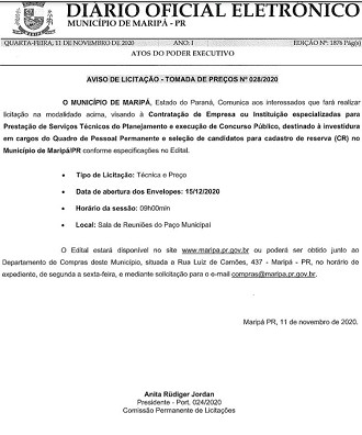 Publicação de licitação para escolha de banca Publicação de licitação para escolha de banca