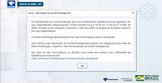 Programa do IRPF 2021 vai indicar quem deve devolver o Auxílio Emergencial.