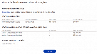 Informe de rendimentos do Auxílio Emergencial pode ser consultado no site do governo.