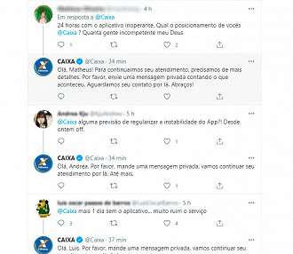 Nas redes sociais, usuários reclamam de falhas no app da Caixa - Reprodução: Twitter Nas redes sociais, usuários reclamam de falhas no app da Caixa - Reprodução: Twitter