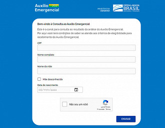 Página de consulta do Auxílio Emergencial 2021 - Fonte: Ministério da Cidadania Página de consulta do Auxílio Emergencial 2021 - Fonte: Ministério da Cidadania