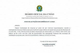 Concurso Público Prefeitura de Curvelo - MG 2021