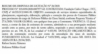 Contratação da FCC para promover o concurso para Defensor Público DPE-BA 2021