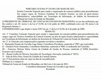 Comissão especial para o concurso do Tribunal de Contas do Maranhão 2021