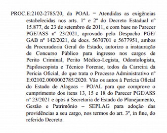 Autorização do concurso Perícia Oficial de Alagoas