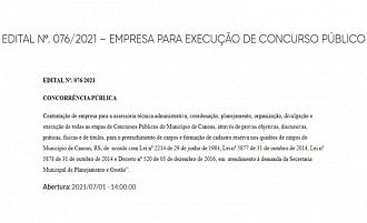 Licitação para escolha da banca organizadora do concurso de Canoas-RS 2021