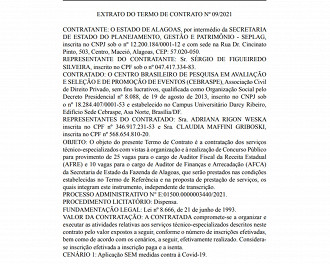 Extrato de contrato com a banca organizadora Cebraspe para o concurso SEFAZ AL