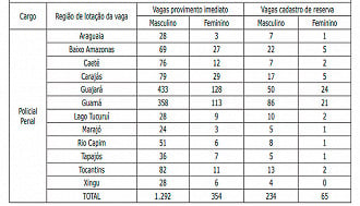 Vagas do concurso SEAP-PA 2021