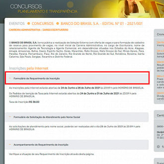 Tela de inscrição no concurso do Banco do Brasil - Fonte: Cesgranrio