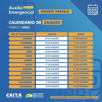 Saque da 4ª parcela inicia no dia 2 de agosto. Veja calendário completo. Fonte: Divulgação/Caixa.