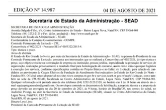 Licitação para escolher a organizadora do concurso FUNDASE-RN