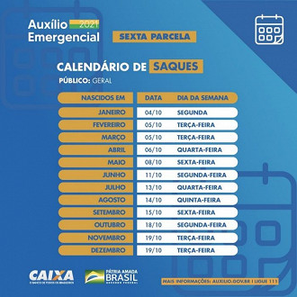 Saque da 6ª parcela do Auxílio Emergencial será liberada em outubro. Créditos: Divulgação/Caixa. Saque da 6ª parcela do Auxílio Emergencial será liberada em outubro. Créditos: Divulgação/Caixa.