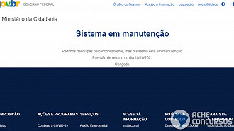 Site para devolução do Auxílio segue em manutenção nesta quinta (14). Créditos: Reprodução/Governo Federal.