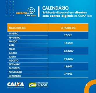 Calendário Crédito Caixa Tem. Imagem: Divulgação/Caixa.