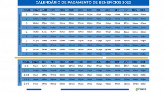 Calendário do INSS em 2022. Créditos: Divulgação/INSS.