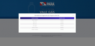 Calendário do vale gás Pará em março. Imagem: Reprodução/Governo do Pará.