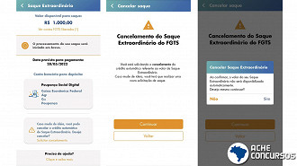 Saque do FGTS pode ser cancelado pelo aplicativo. Imagem: Ache Concursos.