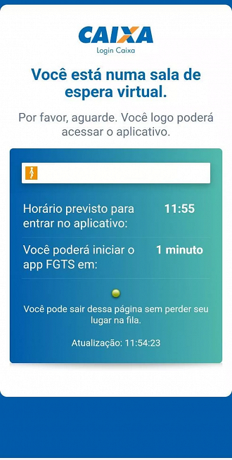 App do FGTS tem fila de espera para consultar o saque extraordinário. Imagem: Reprodução/FGTS.